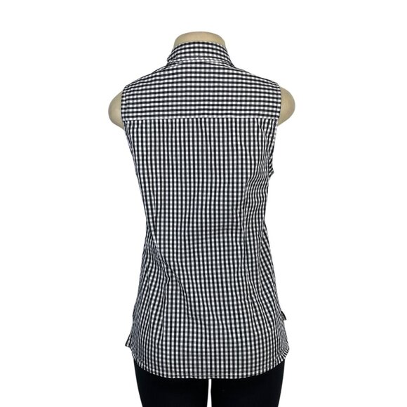 Izod Black & White Gingham Sleeveless Button-Up Top With Ruffle Front Sz SP - Picture 3 of 6